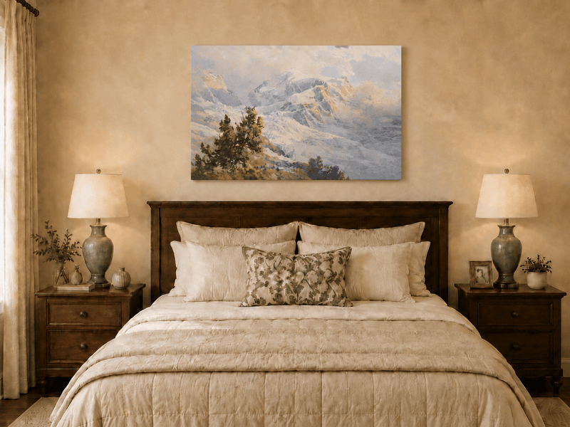 Landscape Oil Painting - Snowy Alpine Peaks at Sunrise