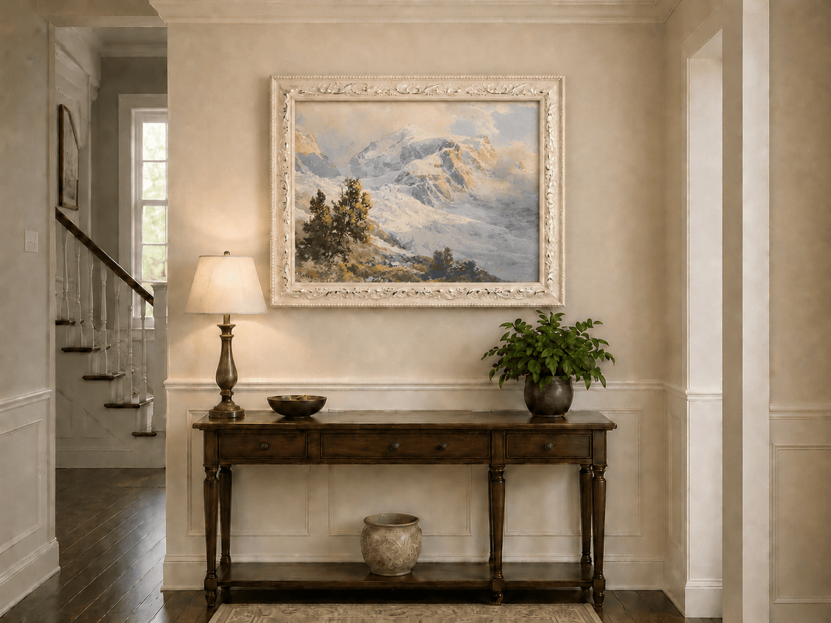 Landscape Oil Painting - Snowy Alpine Peaks at Sunrise