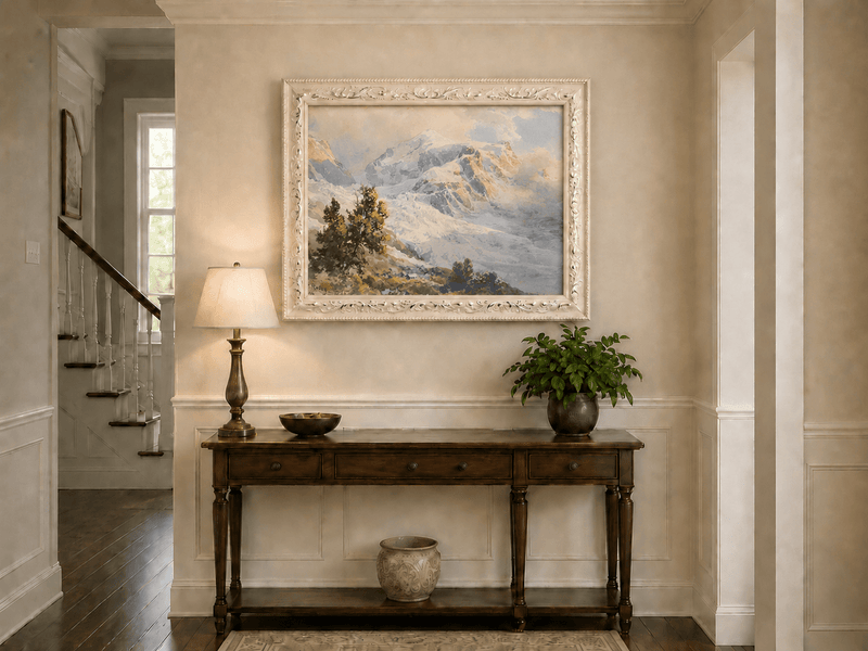 Landscape Oil Painting - Snowy Alpine Peaks at Sunrise