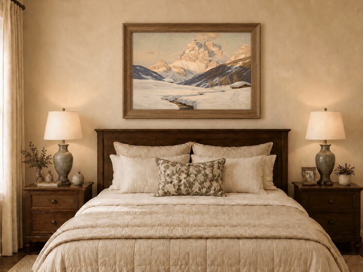 Landscape Oil Painting - Snowy Alpine Valley at Sunrise