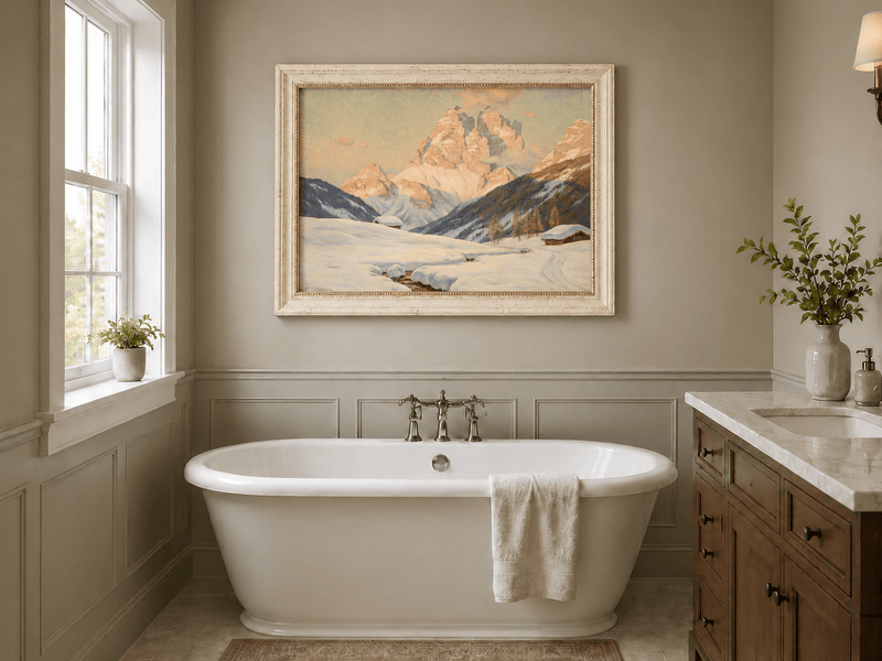 Landscape Oil Painting - Snowy Alpine Valley at Sunrise