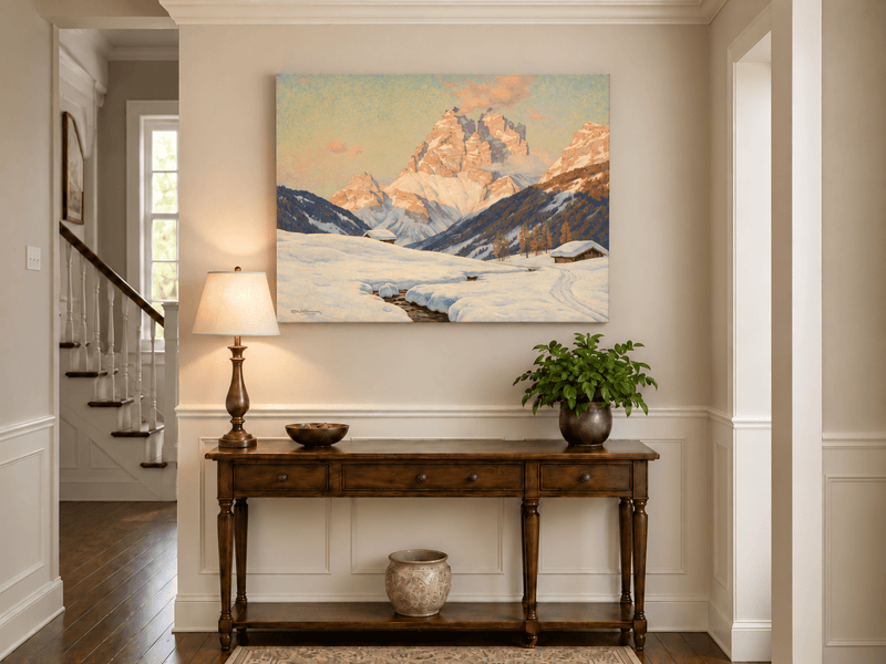 Landscape Oil Painting - Snowy Alpine Valley at Sunrise