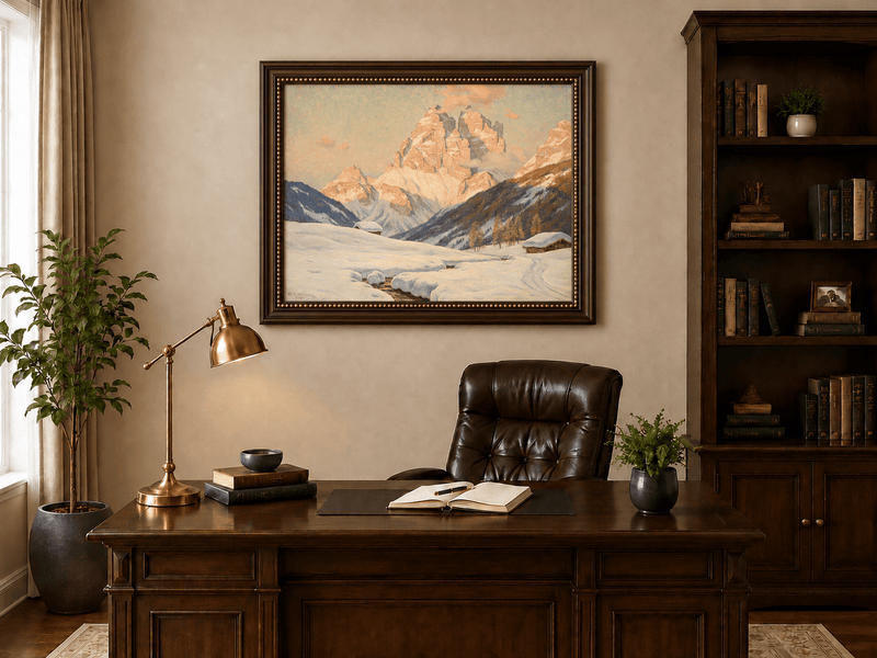 Landscape Oil Painting - Snowy Alpine Valley at Sunrise