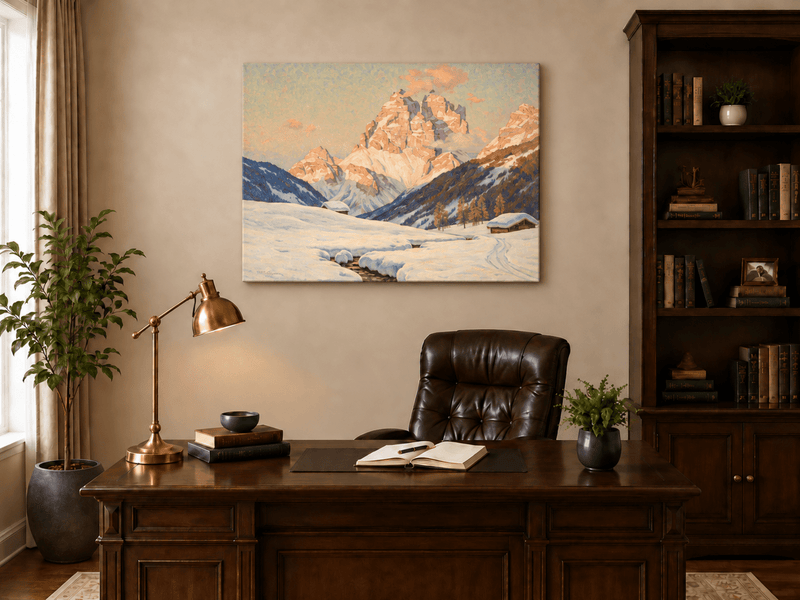 Landscape Oil Painting - Snowy Alpine Valley at Sunrise