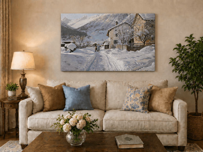 Landscape Oil Painting - Snowy Alpine Village Path