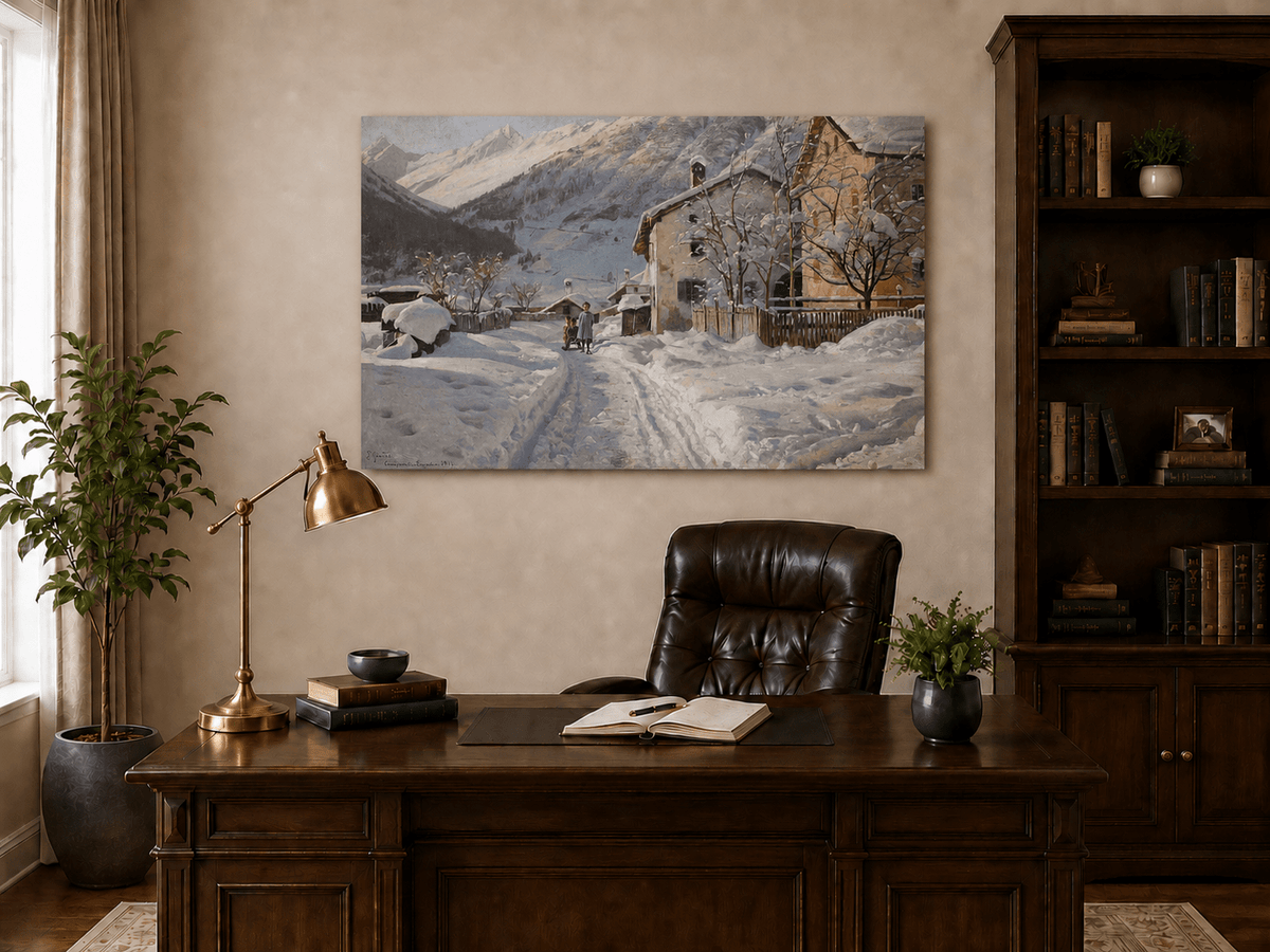 Landscape Oil Painting - Snowy Alpine Village Path