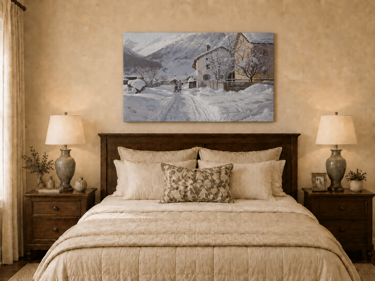 Landscape Oil Painting - Snowy Alpine Village Path