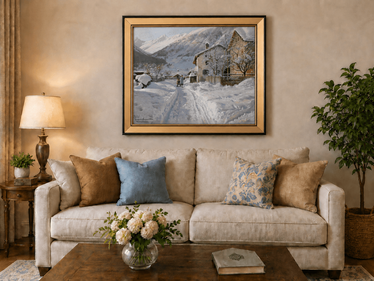 Landscape Oil Painting - Snowy Alpine Village Path