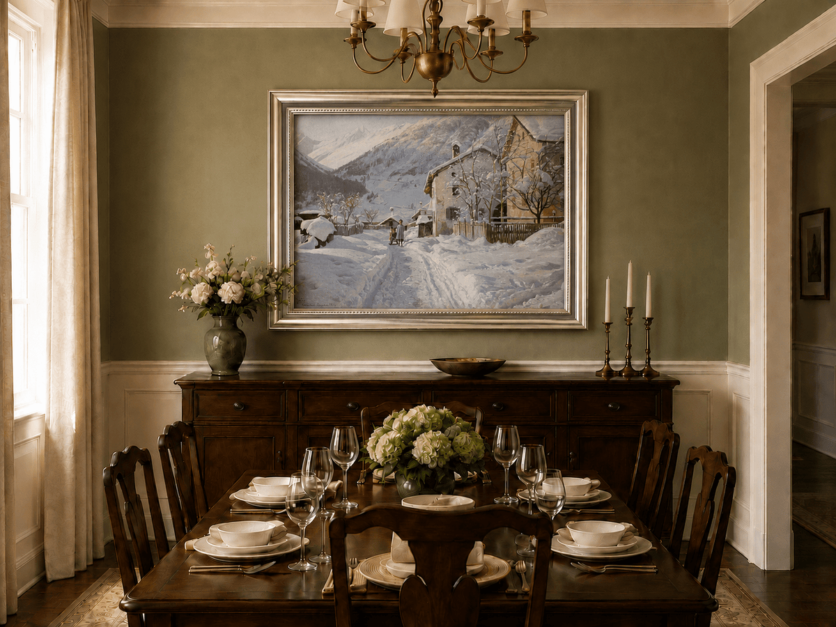 Landscape Oil Painting - Snowy Alpine Village Path