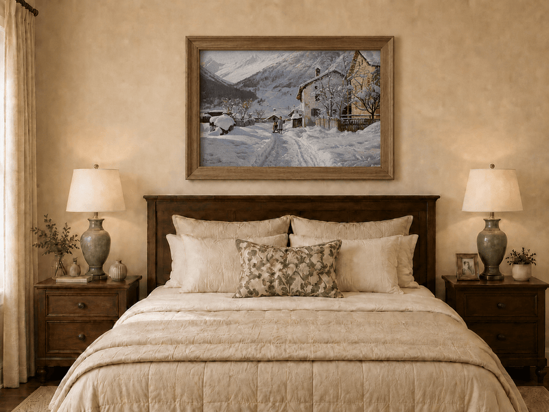 Landscape Oil Painting - Snowy Alpine Village Path