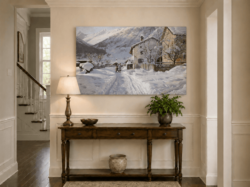 Landscape Oil Painting - Snowy Alpine Village Path
