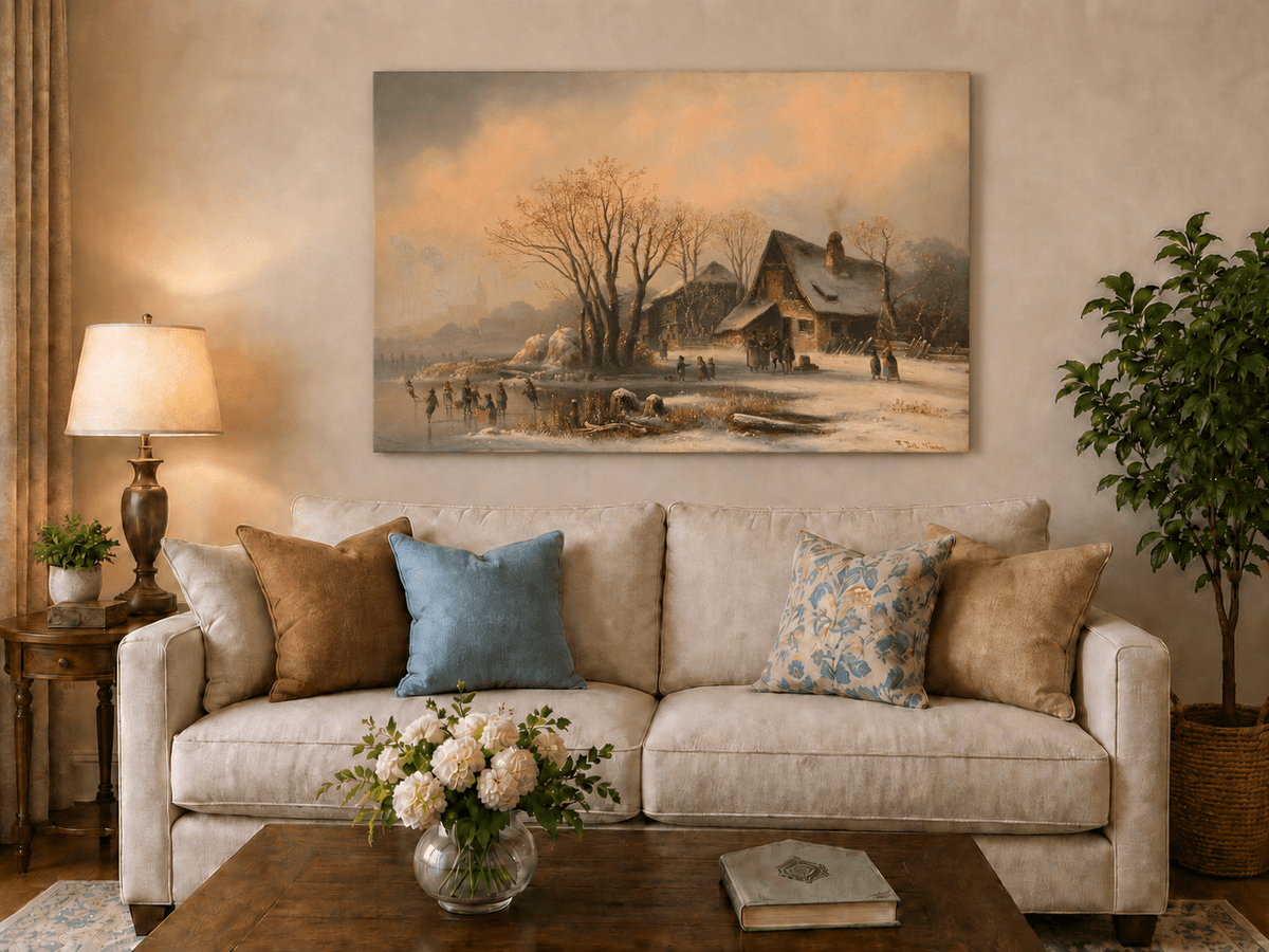 Peinture à l'huile de paysage - Gouffre rocheux spectaculaire avec personnages