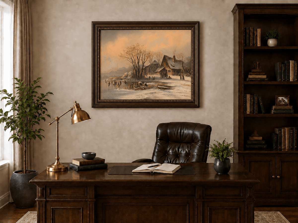 Peinture à l'huile de paysage - Gouffre rocheux spectaculaire avec personnages