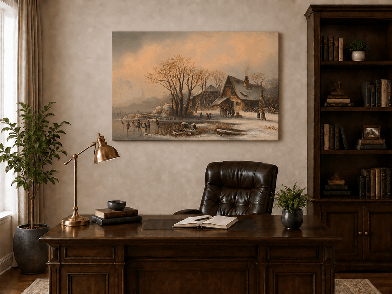Peinture à l'huile de paysage - Gouffre rocheux spectaculaire avec personnages
