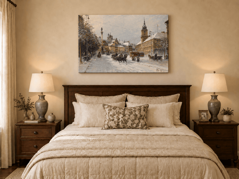 Landscape Oil Painting - Snowy European City Street