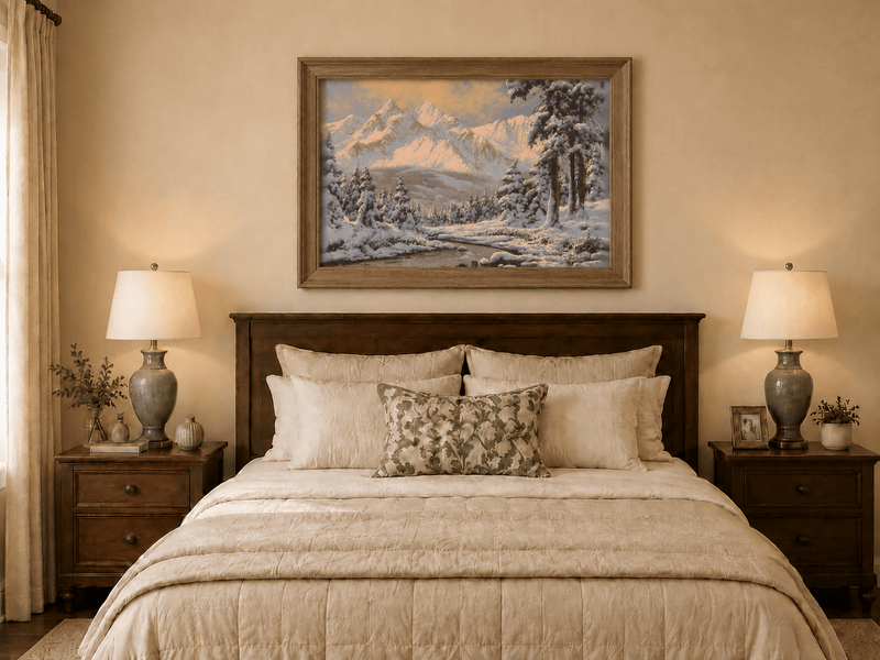 Landscape Oil Painting - Snowy Mountain Forest at Sunrise