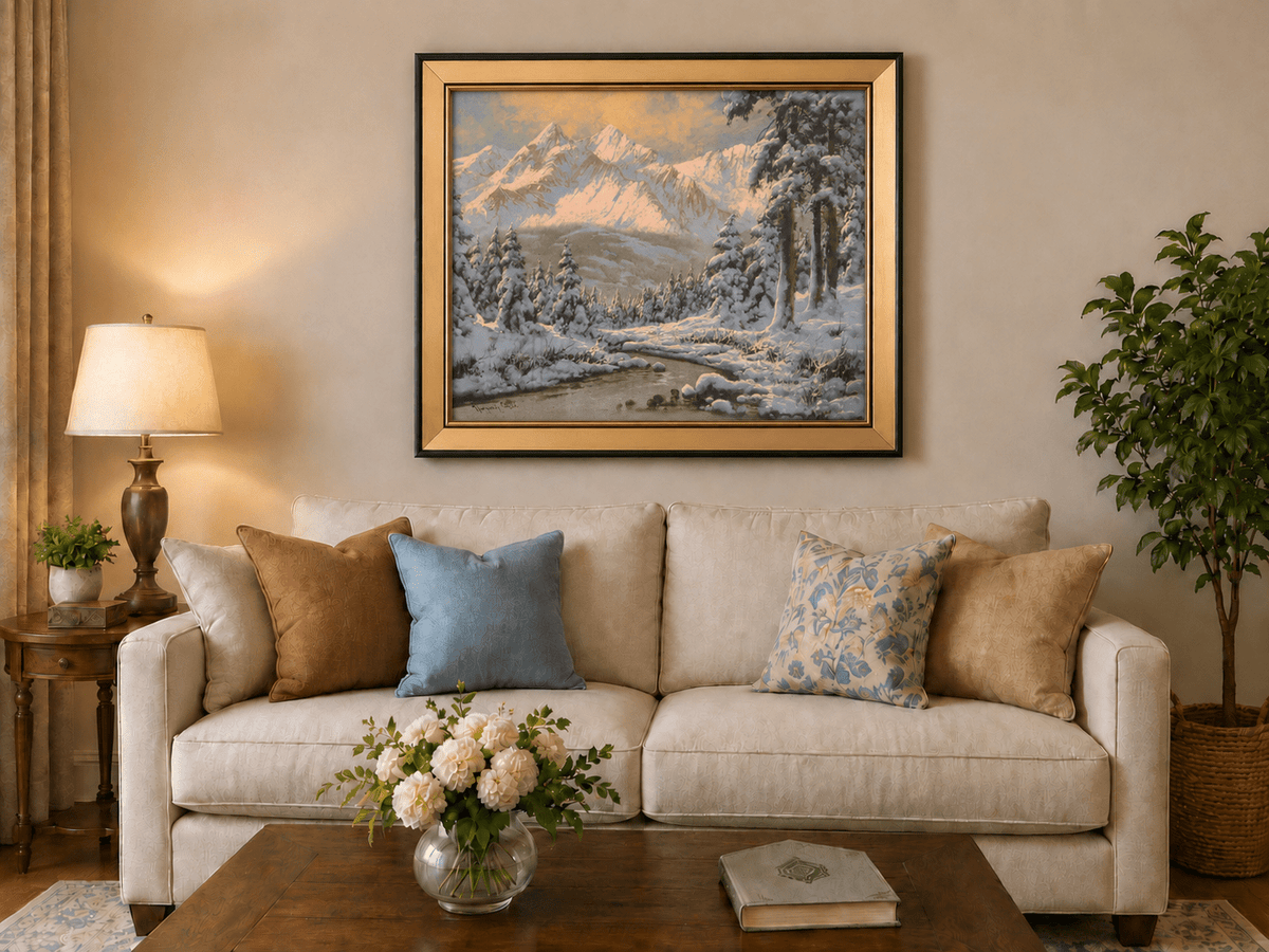 Landscape Oil Painting - Snowy Mountain Forest at Sunrise