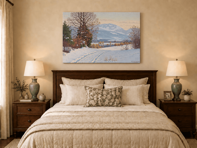 Landscape Oil Painting - Snowy Mountain Path Bare Trees at Dusk