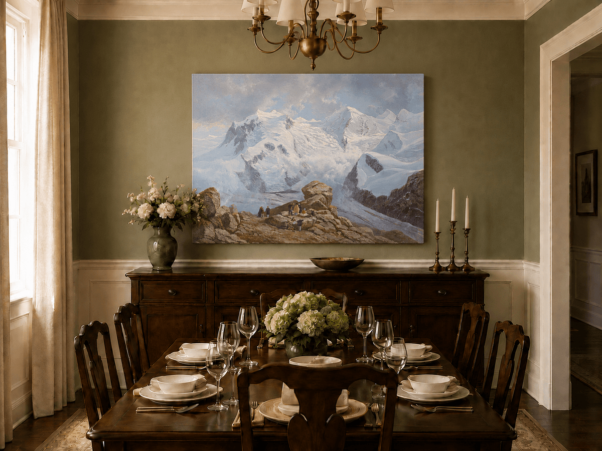 Landscape Oil Painting - Snowy Mountain Peaks & Glacier