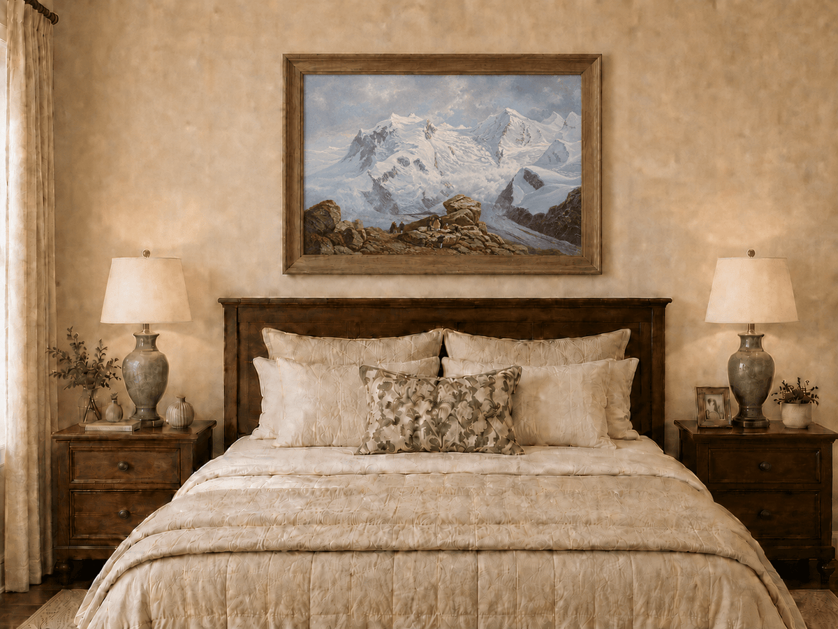 Landscape Oil Painting - Snowy Mountain Peaks & Glacier