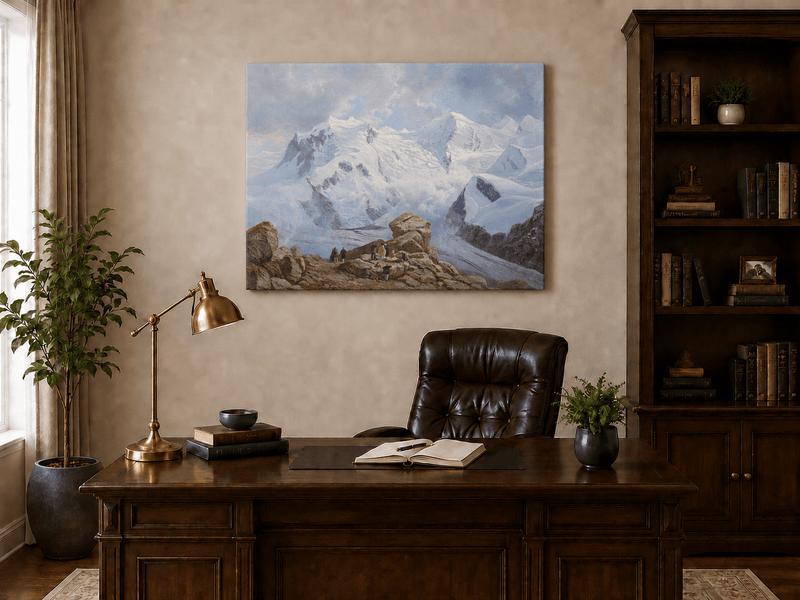 Landscape Oil Painting - Snowy Mountain Peaks & Glacier