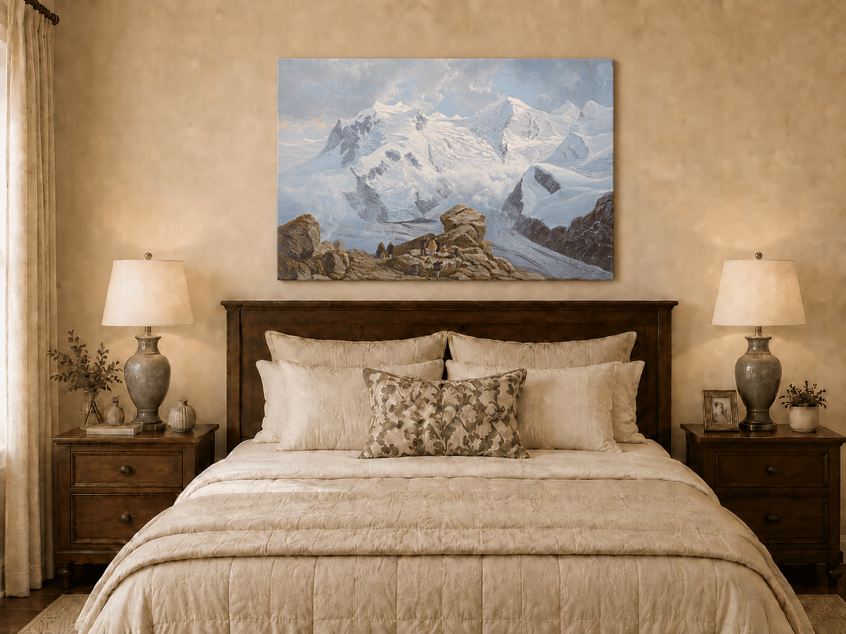 Landscape Oil Painting - Snowy Mountain Peaks & Glacier