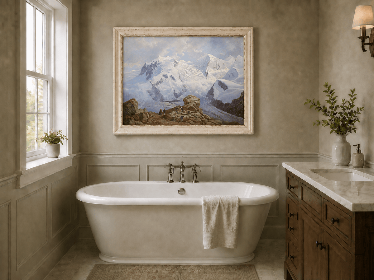 Landscape Oil Painting - Snowy Mountain Peaks & Glacier