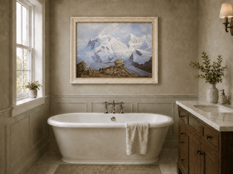 Landscape Oil Painting - Snowy Mountain Peaks & Glacier