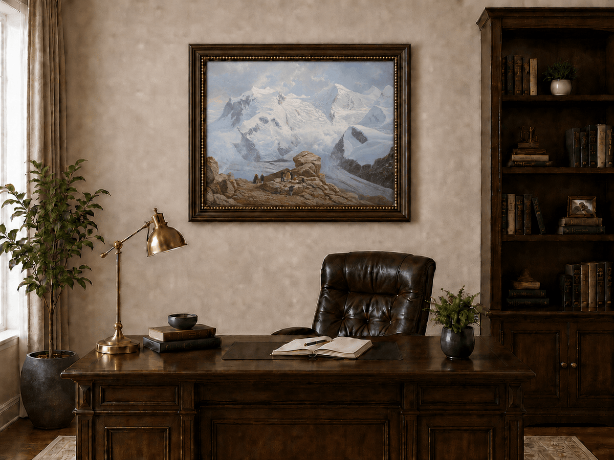 Landscape Oil Painting - Snowy Mountain Peaks & Glacier