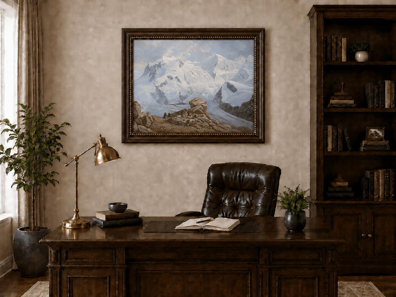 Landscape Oil Painting - Snowy Mountain Peaks & Glacier