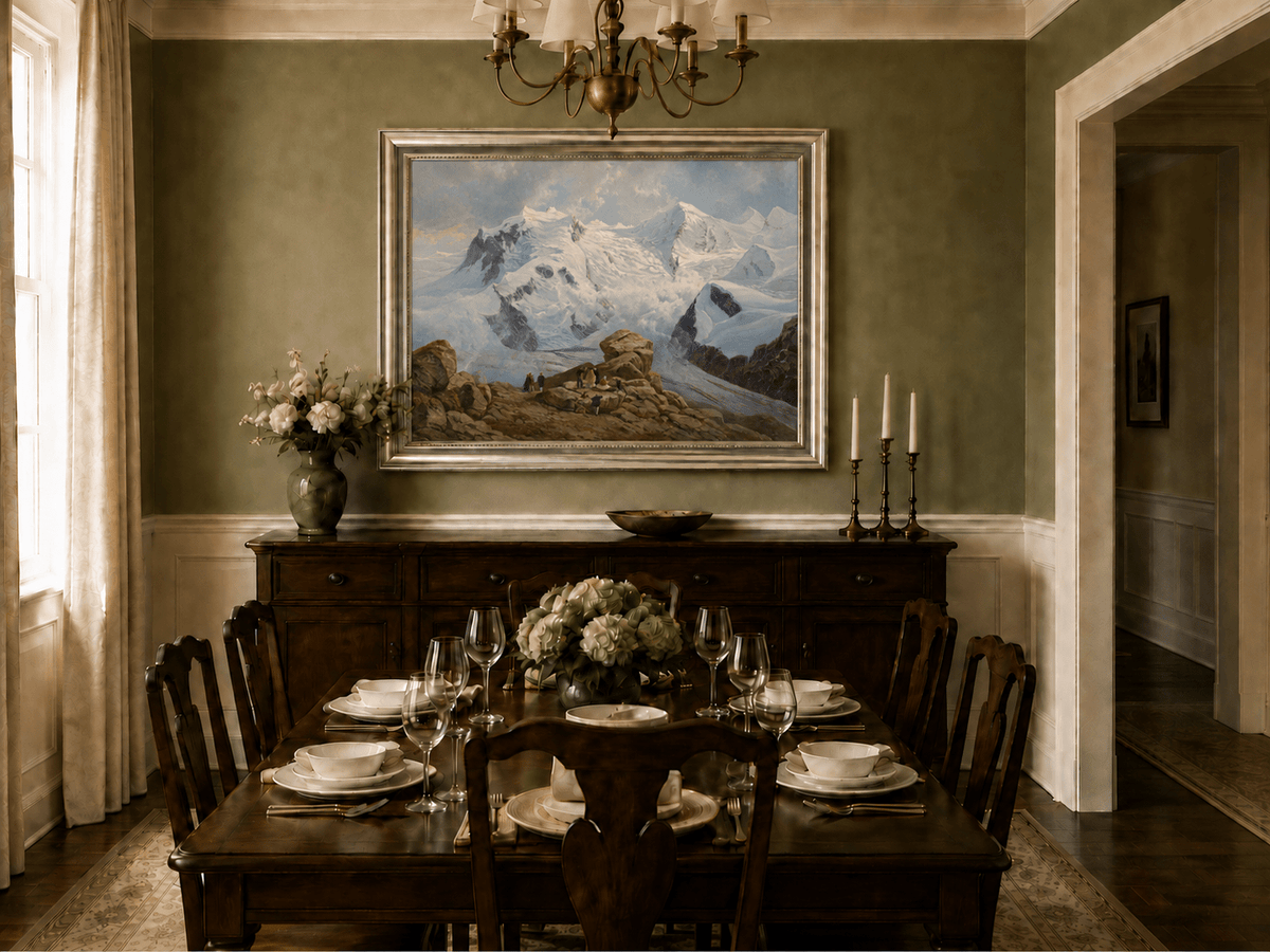 Landscape Oil Painting - Snowy Mountain Peaks & Glacier