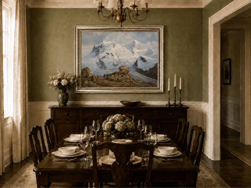 Landscape Oil Painting - Snowy Mountain Peaks & Glacier
