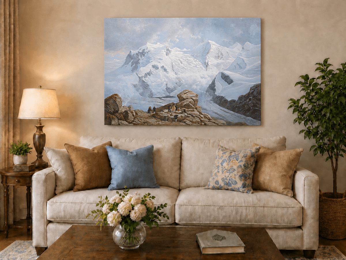 Landscape Oil Painting - Snowy Mountain Peaks & Glacier