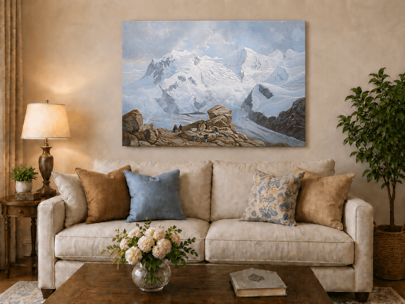 Landscape Oil Painting - Snowy Mountain Peaks & Glacier