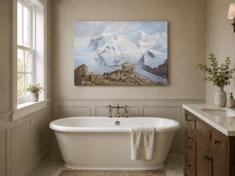 Landscape Oil Painting - Snowy Mountain Peaks & Glacier