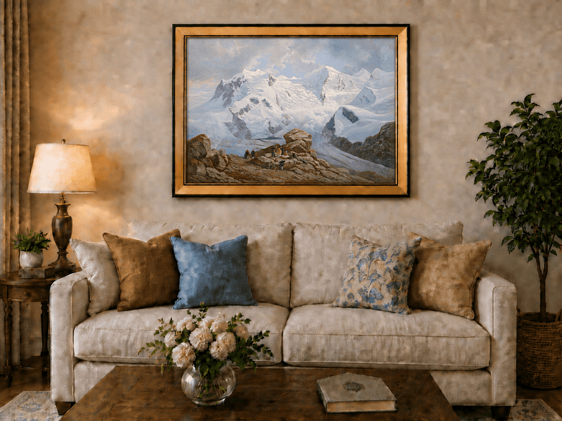 Landscape Oil Painting - Snowy Mountain Peaks & Glacier