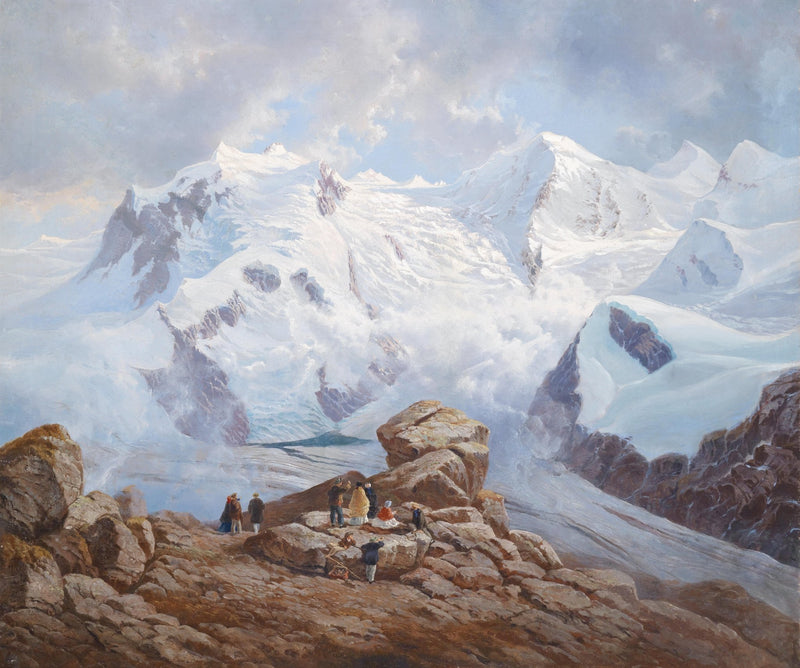 Landscape Oil Painting - Snowy Mountain Peaks & Glacier: Rocky Outcrop - Oil Painting Haven