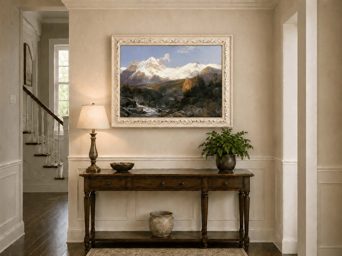 Landscape Oil Painting - Snowy Teton Mountains and River Valley