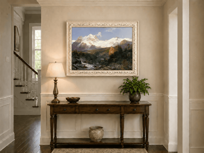 Landscape Oil Painting - Snowy Teton Mountains and River Valley