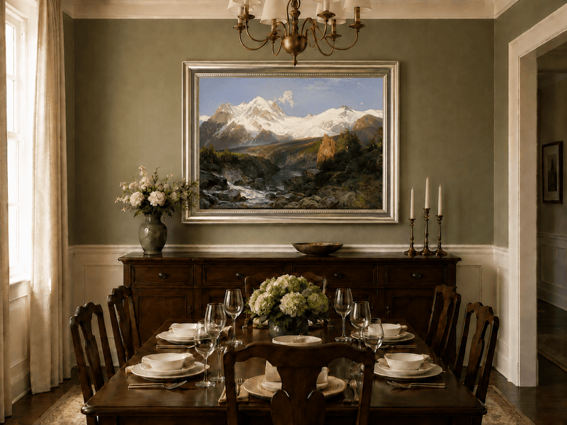 Landscape Oil Painting - Snowy Teton Mountains and River Valley