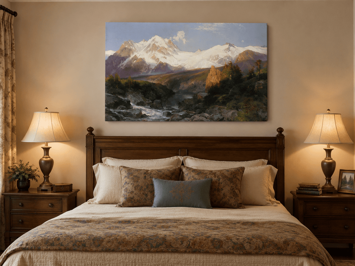 Landscape Oil Painting - Snowy Teton Mountains and River Valley