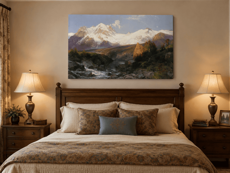 Landscape Oil Painting - Snowy Teton Mountains and River Valley
