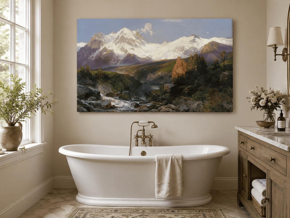 Landscape Oil Painting - Snowy Teton Mountains and River Valley