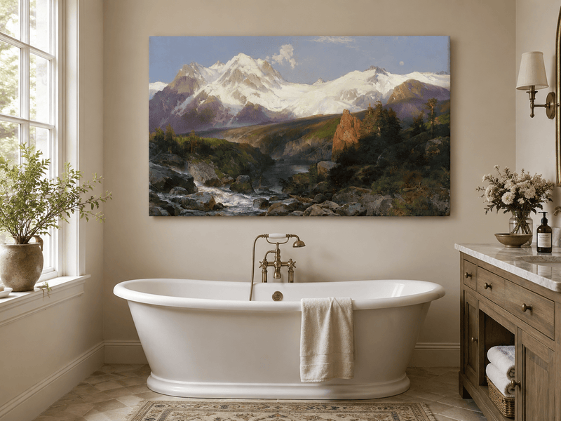 Landscape Oil Painting - Snowy Teton Mountains and River Valley