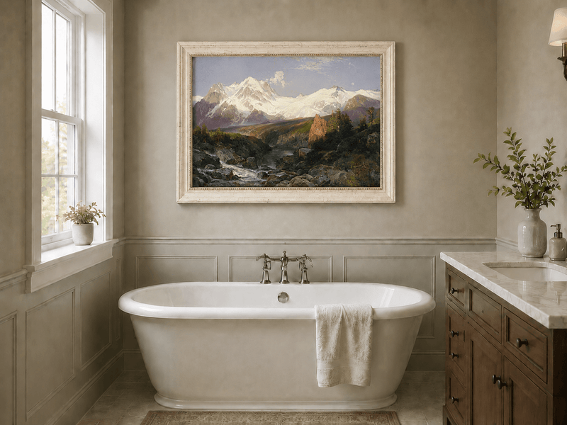Landscape Oil Painting - Snowy Teton Mountains and River Valley