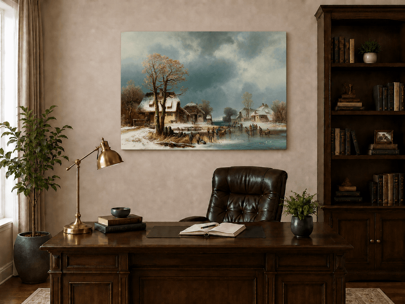 Peinture à l'huile de paysage - Gouffre rocheux spectaculaire avec personnages