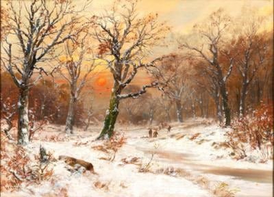 Landscape Oil Painting - Snowy Winter Woodland Path at Sunset - Oil Painting Haven