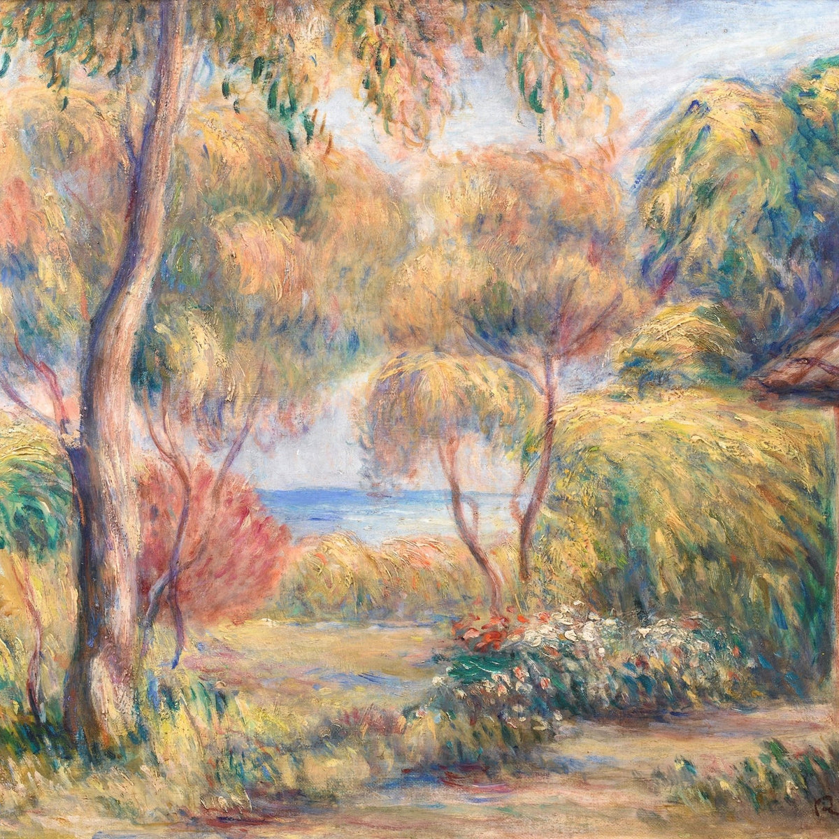 Hand-painted soft garden view by the sea at cagnes landscape oil painting on canvas