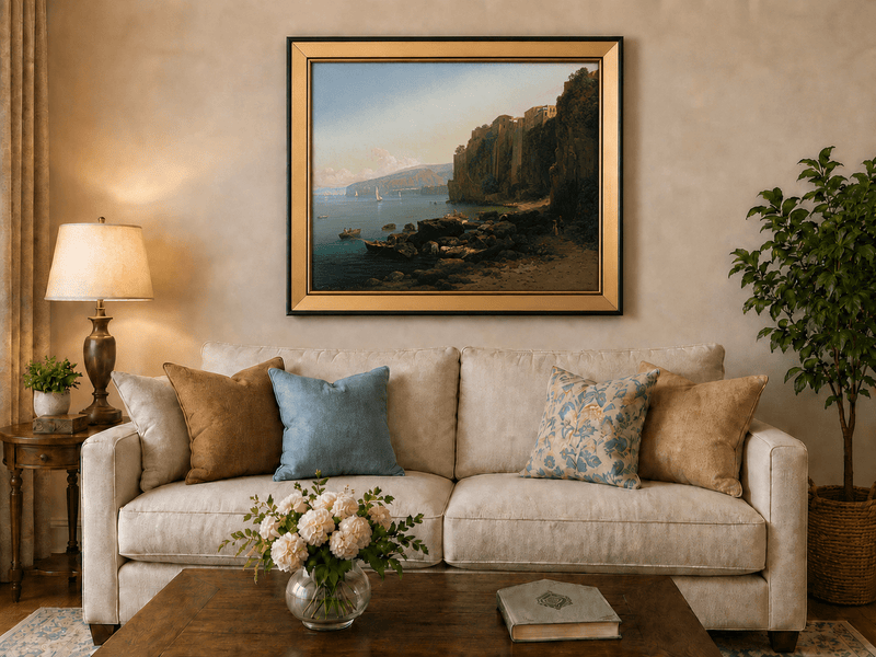 Landscape Oil Painting - Sorrento Cliffs Above the Blue Bay