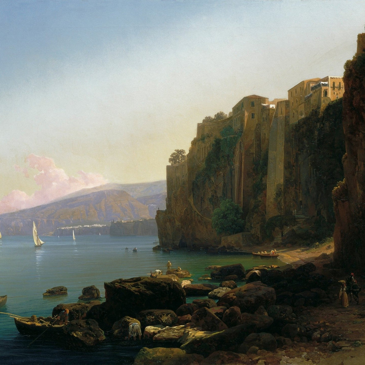 Landscape Oil Painting - Sorrento Cliffs Above the Blue Bay - Oil Painting Haven